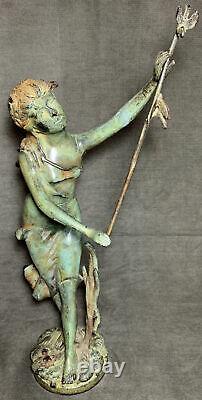 Art Nouveau Statue Woman Nymph Birds Bronze Cast Iron Garden Sculpture Patio