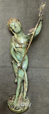 Art Nouveau Statue Woman Nymph Birds Bronze Cast Iron Garden Sculpture Patio