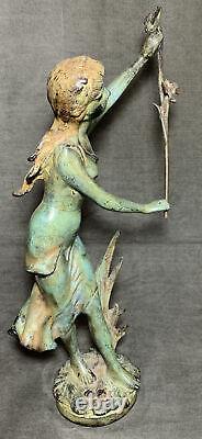 Art Nouveau Statue Woman Nymph Birds Bronze Cast Iron Garden Sculpture Patio