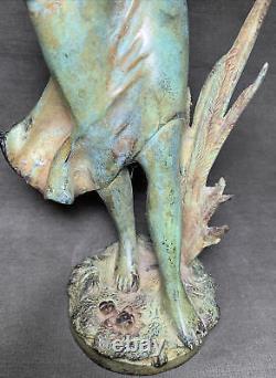 Art Nouveau Statue Woman Nymph Birds Bronze Cast Iron Garden Sculpture Patio