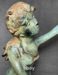 Art Nouveau Statue Woman Nymph Birds Bronze Cast Iron Garden Sculpture Patio