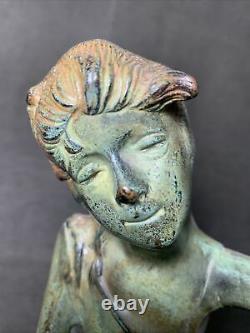 Art Nouveau Statue Woman Nymph Birds Bronze Cast Iron Garden Sculpture Patio