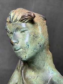 Art Nouveau Statue Woman Nymph Birds Bronze Cast Iron Garden Sculpture Patio