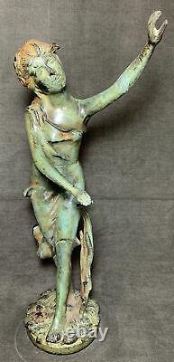 Art Nouveau Statue Woman Nymph Birds Bronze Cast Iron Garden Sculpture Patio