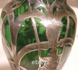 Art Nouveau Sterling Overlay Vase Alvin