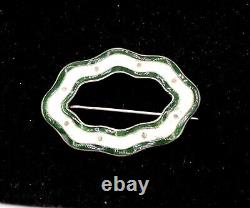 Art Nouveau Sterling RD 1905 wavy white green enamel brooch 11.58g