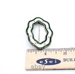 Art Nouveau Sterling RD 1905 wavy white green enamel brooch 11.58g