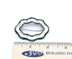 Art Nouveau Sterling RD 1905 wavy white green enamel brooch 11.58g