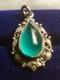 Art Nouveau, Sterling Silver And Green Stone Small Teardrop Pendant, Floral