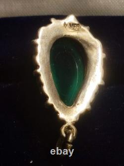 Art Nouveau, Sterling Silver And Green Stone Small Teardrop Pendant, Floral