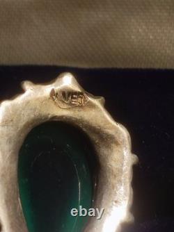 Art Nouveau, Sterling Silver And Green Stone Small Teardrop Pendant, Floral