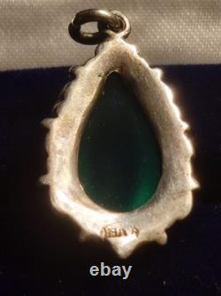 Art Nouveau, Sterling Silver And Green Stone Small Teardrop Pendant, Floral