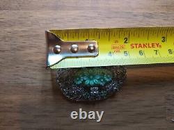 Art Nouveau Sterling Silver Jade Vintage Rhinestones Brooch Pin