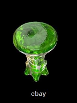 Art Nouveau Sterling Silver Overlay Green Art Glass Bud Vase Steuben
