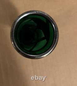 Art Nouveau Sterling Silver Overlay Green Glass 6 Vase Emerald Green color