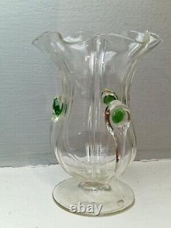 Art Nouveau Stuart & Sons Green Peacock Eye & Trailed Glass Vase C. 1900