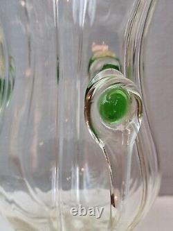 Art Nouveau Stuart & Sons Green Peacock Eye & Trailed Glass Vase C. 1900