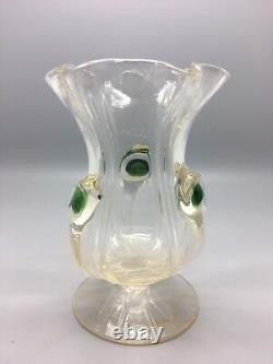Art Nouveau Stuart & Sons Green Peacock Eye & Trailed Glass Vase C. 1900