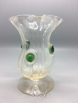 Art Nouveau Stuart & Sons Green Peacock Eye & Trailed Glass Vase C. 1900