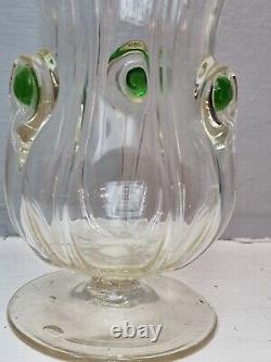 Art Nouveau Stuart & Sons Green Peacock Eye & Trailed Glass Vase C. 1900