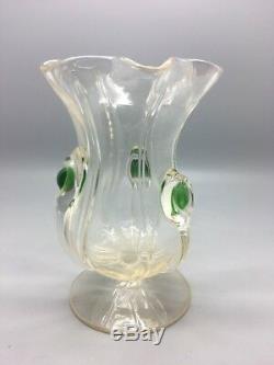 Art Nouveau Stuart & Sons Green Peacock Eye & Trailed Glass Vase C. 1900