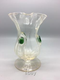 Art Nouveau Stuart & Sons Green Peacock Eye & Trailed Glass Vase C. 1900