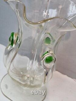 Art Nouveau Stuart & Sons Green Peacock Eye & Trailed Glass Vase C. 1900