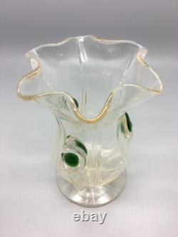 Art Nouveau Stuart & Sons Green Peacock Eye & Trailed Glass Vase C. 1900