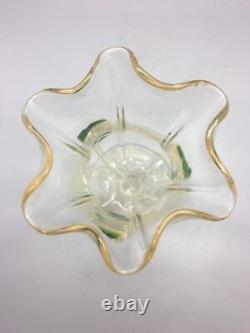 Art Nouveau Stuart & Sons Green Peacock Eye & Trailed Glass Vase C. 1900