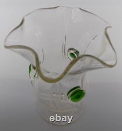 Art Nouveau Stuart & Sons Green Peacock Eye & Trailed Glass Vase C. 1900