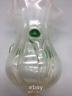 Art Nouveau Stuart & Sons Green Peacock Eye & Trailed Glass Vase C. 1900