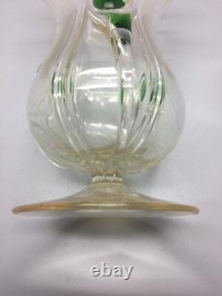 Art Nouveau Stuart & Sons Green Peacock Eye & Trailed Glass Vase C. 1900