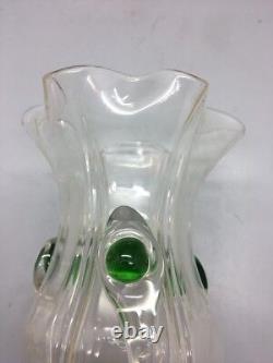 Art Nouveau Stuart & Sons Green Peacock Eye & Trailed Glass Vase C. 1900