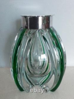 Art Nouveau Stuart & Sons Green Trailed Glass Inkwell