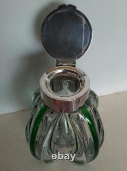 Art Nouveau Stuart & Sons Green Trailed Glass Inkwell