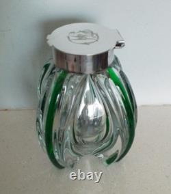 Art Nouveau Stuart & Sons Green Trailed Glass Inkwell