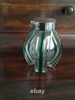 Art Nouveau Stuart & Sons Green Trailed Glass Inkwell