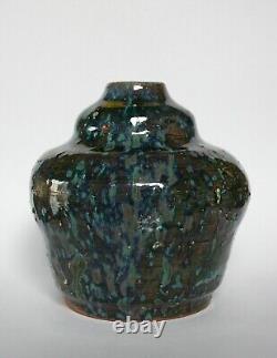 Art Nouveau Studio Pottery Vase Terracotta with Splash Glaze 20th Century