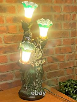 Art Nouveau Style Bronze Effect 3 Light Lamp With Lilly Glass Shades