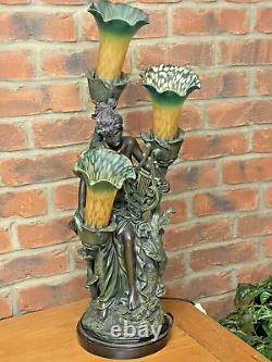 Art Nouveau Style Bronze Effect 3 Light Lamp With Lilly Glass Shades