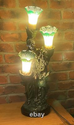 Art Nouveau Style Bronze Effect 3 Light Lamp With Lilly Glass Shades