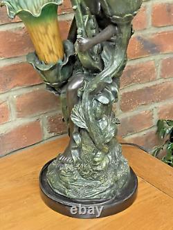 Art Nouveau Style Bronze Effect 3 Light Lamp With Lilly Glass Shades
