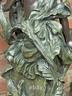 Art Nouveau Style Bronze Effect 3 Light Lamp With Lilly Glass Shades