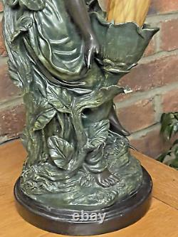 Art Nouveau Style Bronze Effect 3 Light Lamp With Lilly Glass Shades