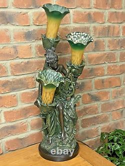 Art Nouveau Style Bronze Effect 3 Light Lamp With Lilly Glass Shades