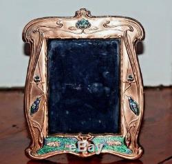 Art Nouveau Style Copper Frame Blue Green Enamel With Kingfisher Birds