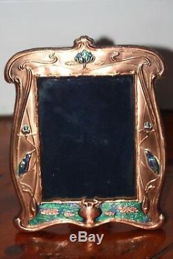 Art Nouveau Style Copper Frame Blue Green Enamel With Kingfisher Birds