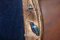 Art Nouveau Style Copper Frame Blue Green Enamel With Kingfisher Birds