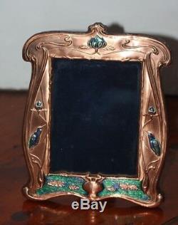 Art Nouveau Style Copper Frame Blue Green Enamel With Kingfisher Birds