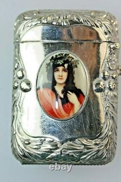 Art Nouveau Style Female Green Ivy Head Dress Enamel Silver Match Vesta Case